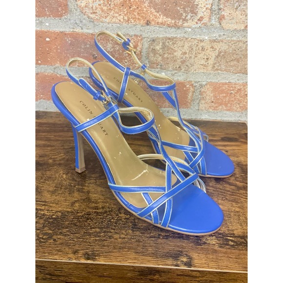 Colin Stuart Vintage Blue and Gold Heels Size 9.5 - Picture 2 of 4